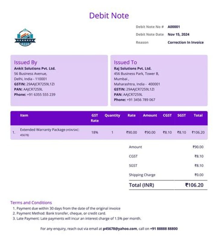 Can debit note be treated as an invoice?