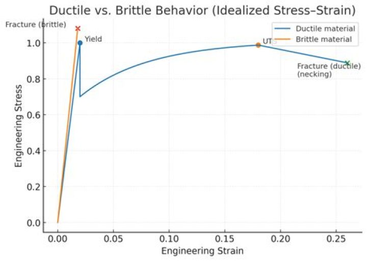 How the stress strain curves of brittle and ductile materials differ?