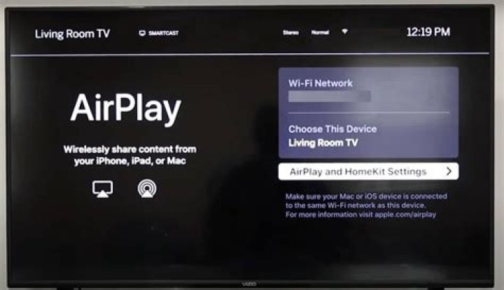 Where is the AirPlay code on a Vizio TV?
